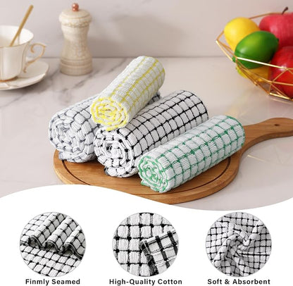 Homaxy Kitchen Towels and Dishcloths Set, 16 x 25 and 12 x 12 Inches, Set of 16 Cotton Terry Kitchen Dish Towels, Super Soft and Absorbent Dish Cloths, Black/Grey/Yellow/Green
