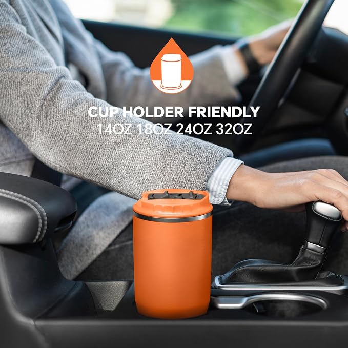 IDEUS Insulated Tumbler With Lid and Straw 14 oz, Stainless Steel Double-Wall Vacuum Leak-Proof Travel Coffee Mug, Cup Holder Friendly, Orange Tiger