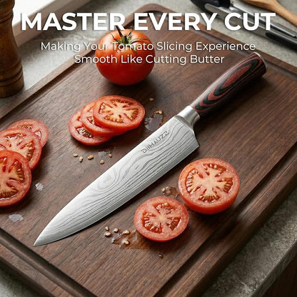 DiiHAUZZ 8 Inch Chef Knife, High Carbon Stainless Steel - Ultra Sharp Kitchen Gyutou Knife for Slicing Meat, Dicing Vegetables and Daily Meal Prep, Ergonomic Handle with Sheath, Fathers Day Gift