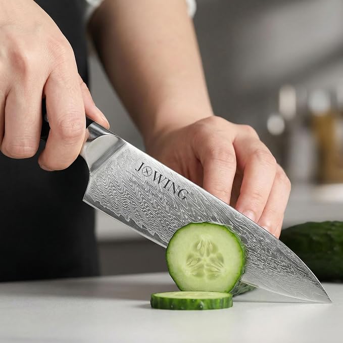 8 Inch Chef Knife, Japanese-Style VG10 Damascus Kitchen Knife, 67-Layer Forged Blade with Black Wood Handle, Razor Sharp Cooking Knife for Meat, Vegetables & Fruit