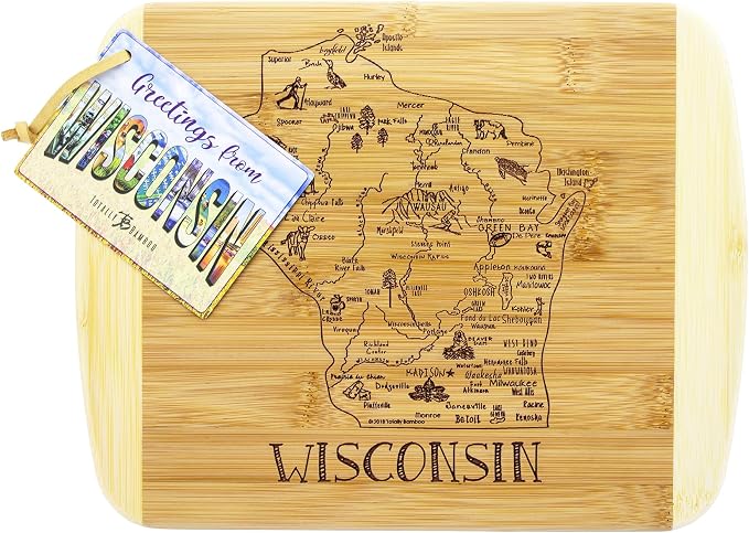 Totally Bamboo A Slice of Life Wisconsin State Serving and Cutting Board, 11" x 8.75"