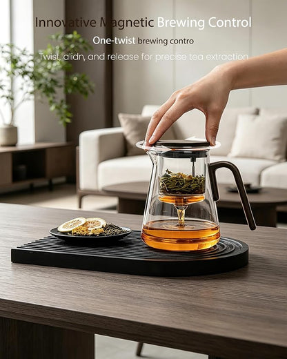 ZENS Enchanted Tea Pot with Magnetic Lid, Magic Glass Teapot with Infuser for Loose Leaf Tea Steeper, Mess-Free Herbal Tea Maker, Tea Diffusers for Tea Lovers Ideal Gifts, 27oz/800ml