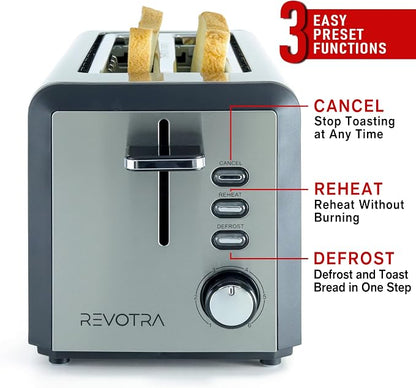 4 Slice Long Slot Stainless Steel Toaster with Extra Wide 1.5” Slots, 6 Shade Browning Settings, Defrost Reheat Cancel Functions, Even Toasting for Artisan & Sourdough Bread, Removable Crumb Tray