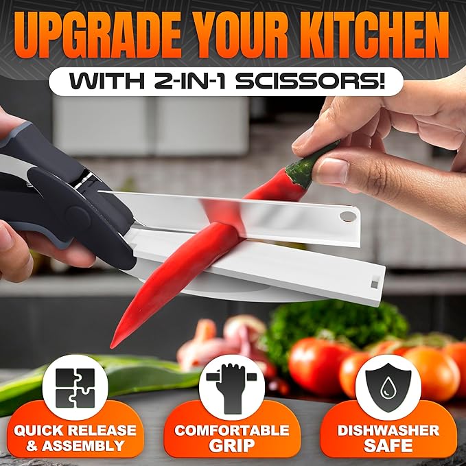 2 in 1 Cutting Board Scissors for Food - 9.6" Detachable Cheese Scissors with Cutting Board and Stainless Steel Blade - Easy-to-Use Veggie Cutter, Suitable for Fruits and Vegetables at Dad's Party