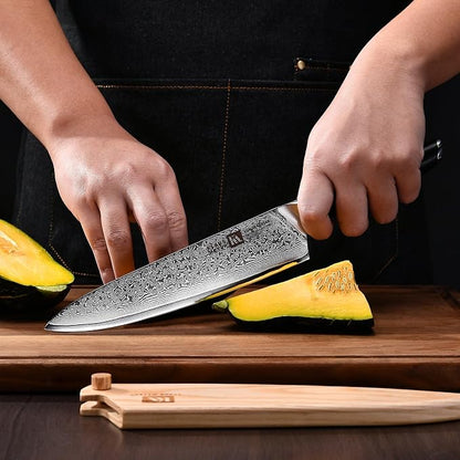 Klaus Meyer Luxor 8 Inch Chef Knife, Damascus Kitchen Knife, VG10 High Carbon Stainless Steel Japanese Chefs Knife