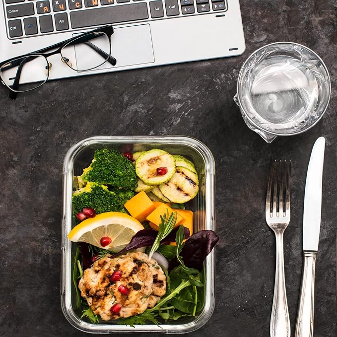 Bayco 10 Pack Meal Prep Containers, Glass Food Storage Containers with Lids, Airtight Lunch Bento Boxes, BPA-Free & Leak Proof (10 lids & 10 Containers) - White