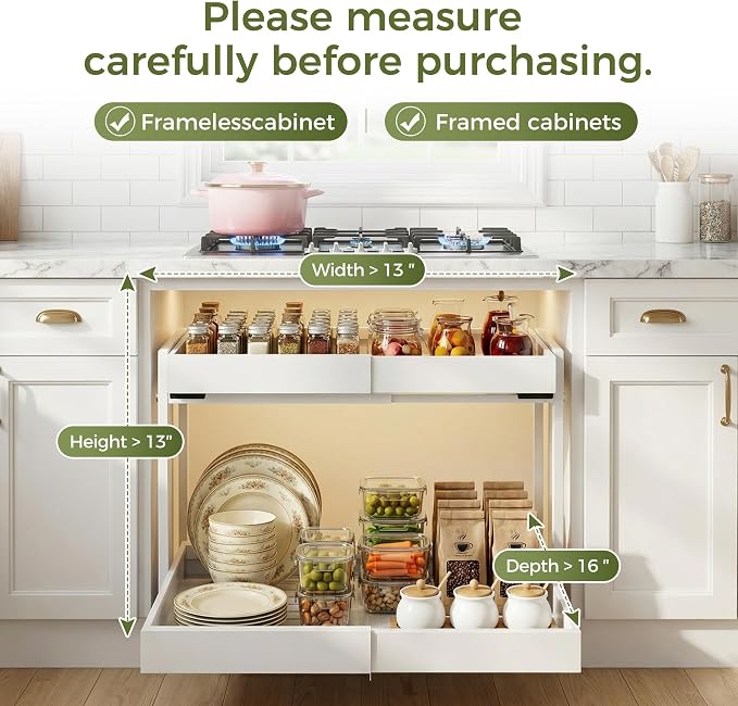 Abalter Expandable Pull Out Cabinet Organizer, 2-Tier Slide Out Drawer for Kitchen Cabinets, Adjustable Width 12–18.5", Slide Out Shelves for Kitchen, Bathroom, Pantry, Heavy Duty Caddy(White)