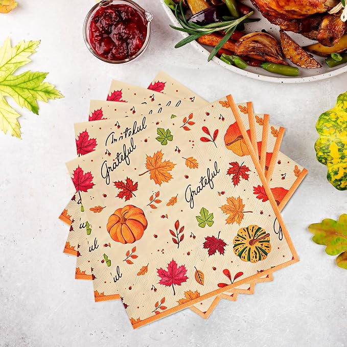 90PCS Friendsgiving Paper Plates and Napkins Sets, Disposable Party Supplies for Fall Thanksgiving Party Decorations, Friendsgiving Dinnerware Sets Serve 30 Guests