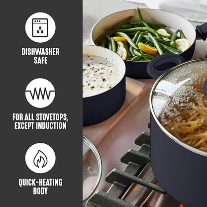 GreenLife 2.5QT Nonstick Saucepan with Glass Lid, Soft Grip, PFAS-Free Ceramic, Multipurpose Chef Pan, Milk & Sauce Cooking Pot, Dishwasher & Oven Safe to 350˚F, Stay-Cool Handle, Black