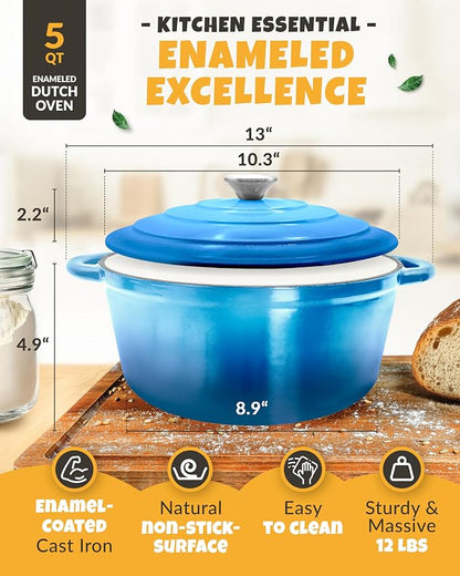 CRUSTLOVE Dutch Oven for Bread Baking - incl. Sourdough Bread-Baking Supplies like Banneton Bread-Proofing Basket - 5QT Enameled Cast Iron Bread-Oven with Lid, Bread-Pan Sour Dough Starter Kit