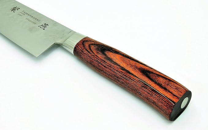 Tamahagane Tsubame SNH-1133 Kengata Knife 7.5"/190mm With Brown Pakkawood Handle and 3-Ply Hammered Steel Blade