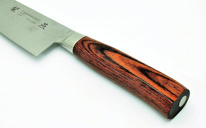 Tamahagane Tsubame SNH-1133 Kengata Knife 7.5"/190mm With Brown Pakkawood Handle and 3-Ply Hammered Steel Blade