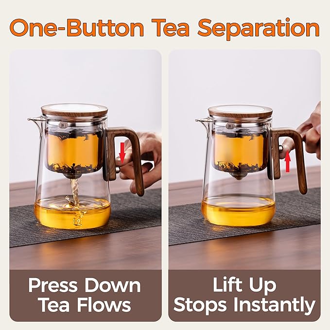 Enchanted Tea Pot, Magic Tea Pot for Loose Leaf Tea Steeper, Heat Resistant Borosilicate Glass Teapot with Tea Infuser, Ideal Gift for Tea Lovers - 27 oz (800 ml) (Hinged Lid)
