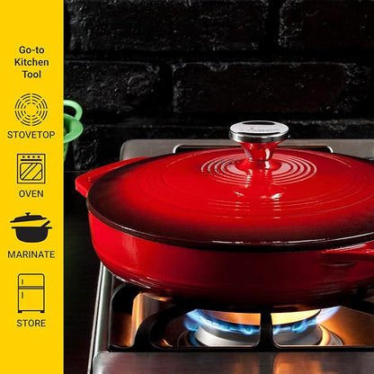Lodge Essential Enamel Braiser 3.5 Quart - Refrigerator- & Oven-Safe up to 500° F - Heat-Retaining, Induction-Safe & PFAS-Free Enamel Cookware - Island Spice Red
