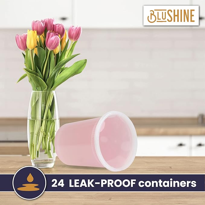 BluShine [24 Sets] 32 oz. Plastic Deli Food Storage Containers with Airtight Leak Proof Lids - Reusable - Microwave, Fridge, and Freezer Safe