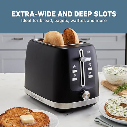 West Bend Toaster 2-Slice Extra-Wide and Deep Slots with 3 Functions and 7 Shade Settings Manual Toast Lift Lever Auto Shut-Off and Removable Crumb Tray, 750-Watts, Black