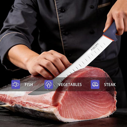 12 Inch Brisket Slicing Knife,Carving Knifewith Granton Edge, X50CrMoV15 Stainless Steel Butcher Knife with Ergonomic Non-Slip Handle for Meat Cutting, BBQ & Turkey