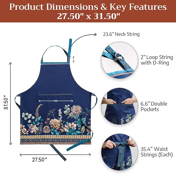 Maison d' Hermine 100% Cotton Apron for women with Pocket Kitchen Chef Apron for Men Cooking Spring Summer