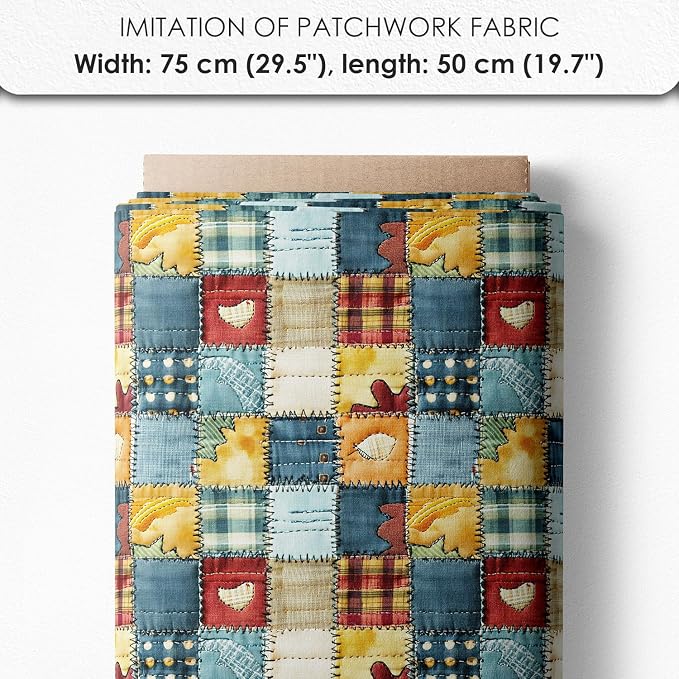 Patchwork Dinosaur Cotton Fabric Panel – 6 Designs (10×10 inch Each) + Bonus Sheet 29.5×19.6 inch, 100% Cotton 140 GSM, Made in Türkiye
