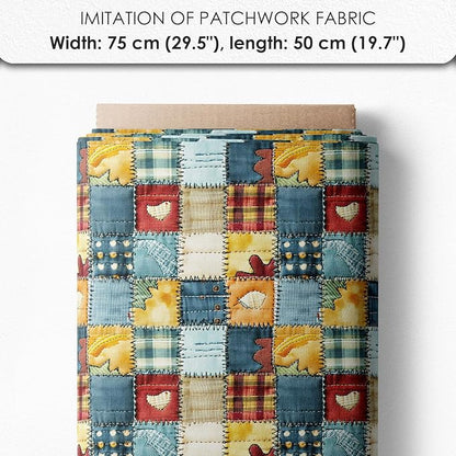 Patchwork Dinosaur Cotton Fabric Panel – 6 Designs (10×10 inch Each) + Bonus Sheet 29.5×19.6 inch, 100% Cotton 140 GSM, Made in Türkiye