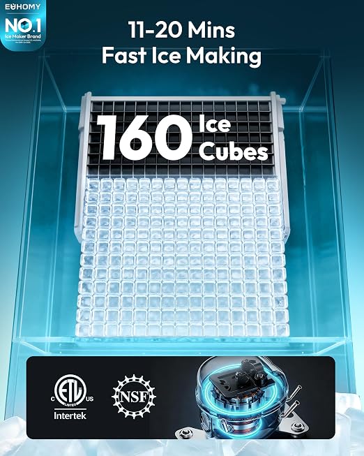 EUHOMY Commercial Ice Maker Machine 400Lbs/24H,ETL Approval, Industrial Ice Machine, 250Lbs Storage, Ice Ready in 11-20min, Stainless Steel Ice Maker for Bar/Cafe/Restaurant/Business