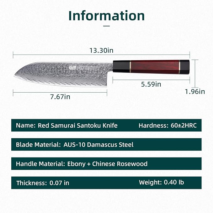 FINDKING 7 Inch Santoku Chef Knife, AUS-10 Damascus Steel Blade, Versatile Asian Knife for Effortless Slicing and Dicing, Comfortable Wooden Grip, Ideal for Vegetable Prep (Samurai Series)