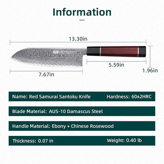 FINDKING 7 Inch Santoku Chef Knife, AUS-10 Damascus Steel Blade, Versatile Asian Knife for Effortless Slicing and Dicing, Comfortable Wooden Grip, Ideal for Vegetable Prep (Samurai Series)