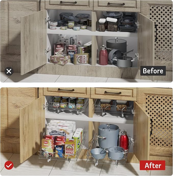 LOVMOR Pull Out Cabinet Organizer and Storage 14½" W x 21½" D, Slide Out Shelves for Kitchen Cabinets
