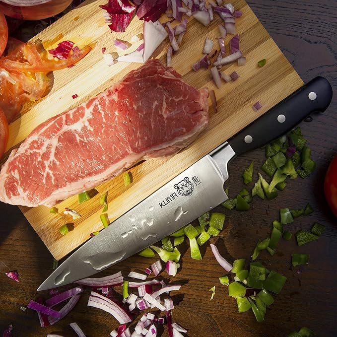 KUMA Professional Damascus Steel Knife & Chef Knife Pro Bolster Edition with Hardened Japanese Carbon Steel - 8 Inch Chef's Knife for Carving, Slicing & Chopping - Professional Kitchen Knives Set