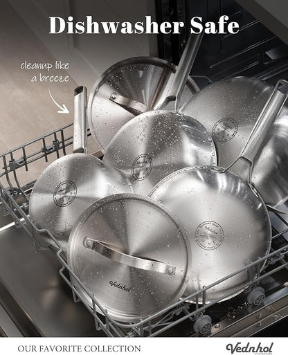 Stainless Steel Cookware Set, 14 Pcs Tir-Ply Pots and Pans Set, PFOA&PTFE Free, Dishwasher&Oven Safe, Kitchen Induction Compatible, ollas de acero inoxidable para cocinar
