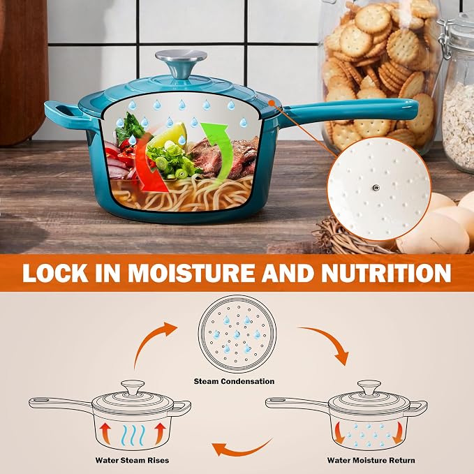Homikit 1 QT & 2 QT Saucepan Set, Enameled Cast Iron Saucepan with Lid for All Cooktops, Small Pot Mini Dutch Oven for Kitchen Cooking, Boiling, Nonstick & Heavy Duty, Teal Ombre