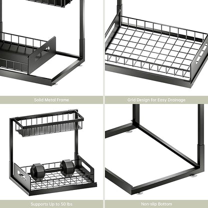 Under Sink Organizer and Storage, Slide Out Cabinet Organizer, Pull Out Sink Shelf for Kitchen Bathroom Laundry, 2 Pack Black