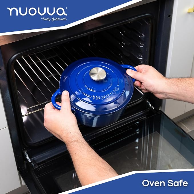 Cast Iron Dutch Oven with Lid - Non-Stick Ovenproof Enamelled Casserole Pot- Sturdy Dutch Oven Cookware - Dark Blue, 3.1-Quart, 22cm - by Nuovva
