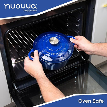 Cast Iron Dutch Oven with Lid - Non-Stick Ovenproof Enamelled Casserole Pot- Sturdy Dutch Oven Cookware - Dark Blue, 3.1-Quart, 22cm - by Nuovva