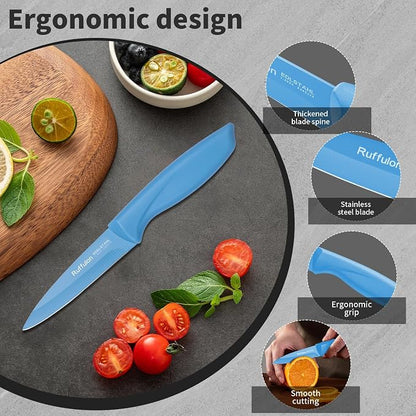 Paring Knife Set, 4PCS Stainless Steel Paring Knife Set, Ultra Sharp Fruit and Vegetable Knives, 3.5-Inch Kitchen Knives, Razor-Sharp Knife,Ergonomic Handle Design,Blue.