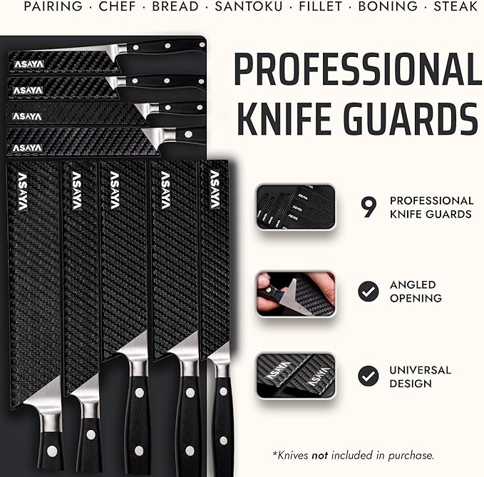 Asaya Professional Chef Knife Edge Guards – 9 Piece Knives Universal Covers - Extra Strength ABS Plastic and Food Safe Kitchen Knife Sheath Covers – Knives Not Included