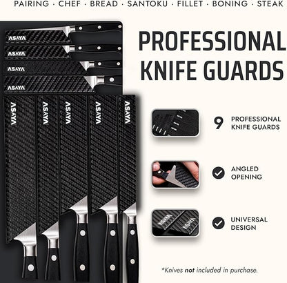 Asaya Professional Chef Knife Edge Guards – 9 Piece Knives Universal Covers - Extra Strength ABS Plastic and Food Safe Kitchen Knife Sheath Covers – Knives Not Included