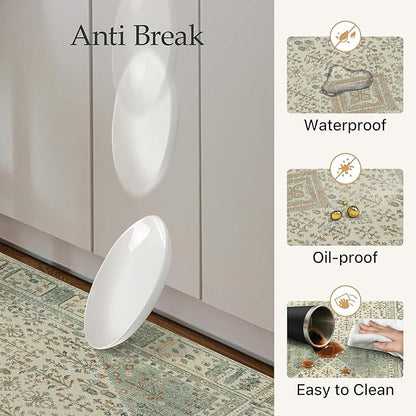 GENIMO Kitchen Mats for Floor 2PCs, Washable Anti Fatigue Mat for Cushioned, 17.3"x47"+17.3"x30", Waterproof Kitchen Rugs, Non Slip Comfort Standing Mat Rug for Home, Sink, Laundry, Vintage Green