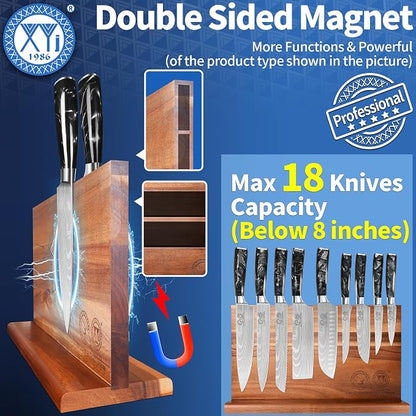 XYJ Authentic Since 1986,Knife Block Set,Professional Japanese Style Chef Knives Set with Block,Scissors,Sharpener Rod,Cutting Board,Gloves,Stainless Steel Steak Paring Bread Santoku Kitchen Knives