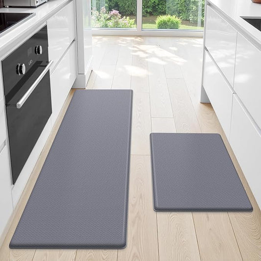 StepLively Kitchen Mat, 2 PCS Kitchen Rugs, Cushioned Kitchen Mats for Floor, Anti Fatigue Kitchen Rug Set, Non-Skid Standing Mat for Kitchen, Office, Sink, 17.3"×30"+17.3"×59", Grey