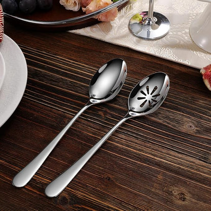 KEAWELL Louise Premium 2 Piece Serving Spoons and 2 Piece Serving Slotted Spoons – 9 inches – 18/10 Stainless Steel - Uniting Elegance and Durability - Exquisite Serving Utensils for Parties