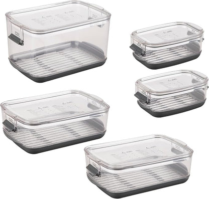 Progressive International Prepworks ProKeeper Food Fresh Produce Storage Container Set, 5- Piece, Clear Containers with Gray Sealed Tight Lids
