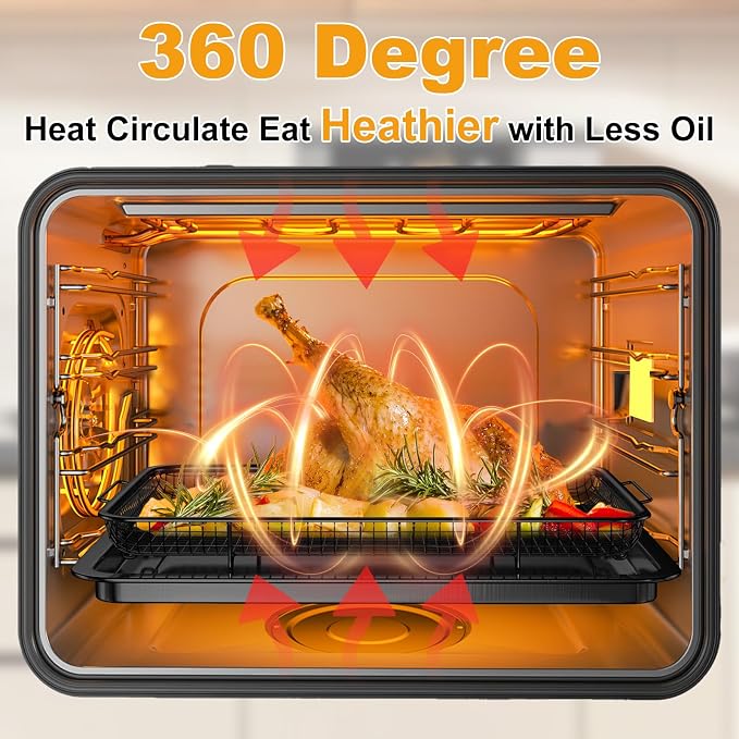 DONGULI Air Fryer Basket Oven - 2 Set Large Air Fryer Basket and Tray Stainless Steel Oven Air Fryer Rack Pan Accessories for Baking (L-2 Pack-Black-15.7"x11.8")