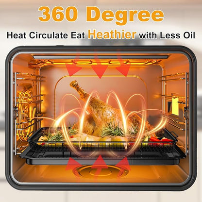 DONGULI Air Fryer Basket Oven - 2 Set Large Air Fryer Basket and Tray Stainless Steel Oven Air Fryer Rack Pan Accessories for Baking (L-2 Pack-Black-15.7"x11.8")