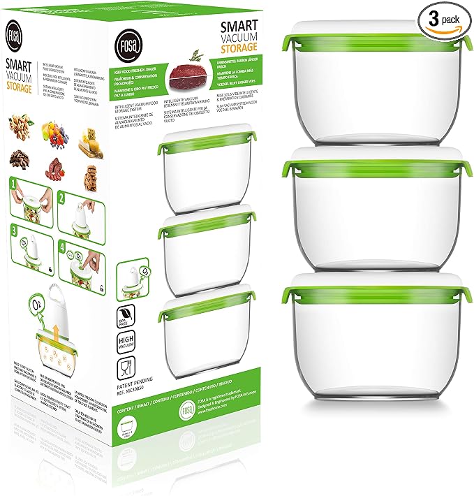 FOSA Food Containers for Vacuum Seal 3 Pack - 28oz Reusable Medium Vacuum Sealer Containers - Food Vacuum Sealer Set (Vacuum Pump Not Included)