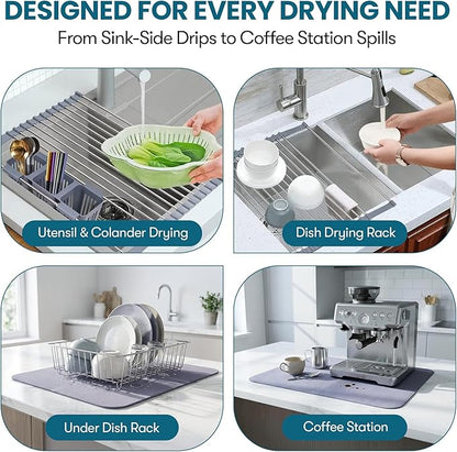 Havenity™ Expandable Roll Up Dish Drying Rack with Drying Mat - Adjustable Up to 22.75" with 2 Free Attachments & 2 Removable Baskets, 304 Stainless Steel Over The Sink Dish Drying Rack Cover Kitchen