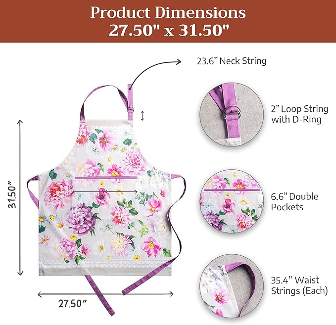 Maison d' Hermine 100% Cotton Apron for women with Pocket Kitchen Chef Apron for Men Cooking Spring Summer
