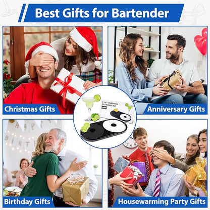 Margarita Salt Rimmer Set, 1 Pack Bar Salt and Sugar Rimmer with Sponge, 2-in-1 Bar Glass Cocktail Rim Set, Dishwasher Safe Black Barware Tools for Margarita Mojitos (Black)