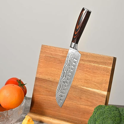 Santoku Knife, 7 inch Professional High Carbon Razor Super Sharp German Stainless Steel - Japanese Chef Kitchen Knife with Ergonomic Forged PakkaWood Handle, with Luxury Gift Box, for Family