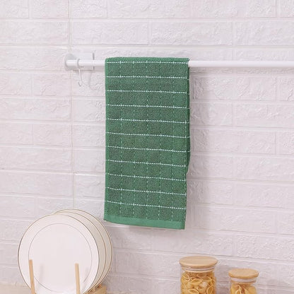 Mordimy 100% Cotton Terry Cloth Kitchen Towels, Super Soft and Absorbent Dish Towels for Drying, Checkered Designed Hand Towels for Kitchen, 13 x 28 Inches, 4 Pack, Grass Green